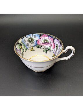 Taylor & Kent Bone China Teacup England Art Deco Floral Gold Trim Vintage